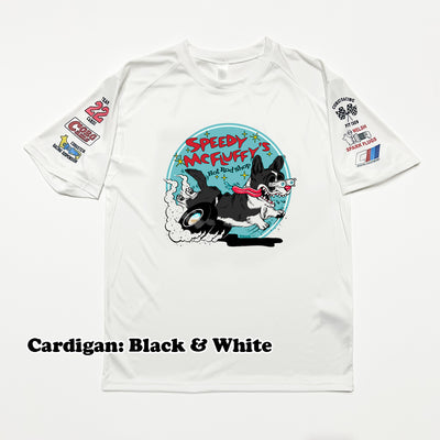 Speedy McFluffy's Racing Team Customizable Activewear Tee Shirt (Cardigan w/ tail - Multiple Coats)