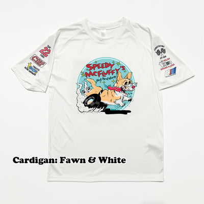 Speedy McFluffy's Racing Team Customizable Activewear Tee Shirt (Cardigan w/ tail - Multiple Coats)