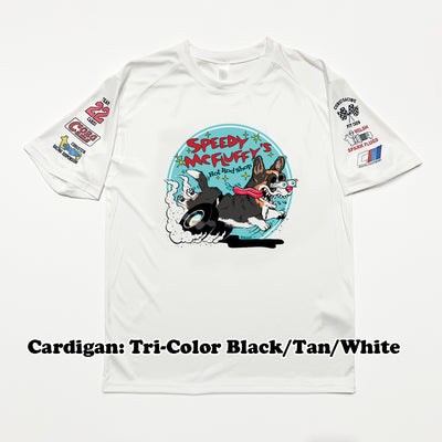 Speedy McFluffy's Racing Team Customizable Activewear Tee Shirt (Cardigan w/ tail - Multiple Coats)