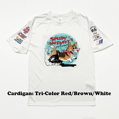 Speedy McFluffy's Racing Team Customizable Activewear Tee Shirt (Cardigan w/ tail - Multiple Coats)