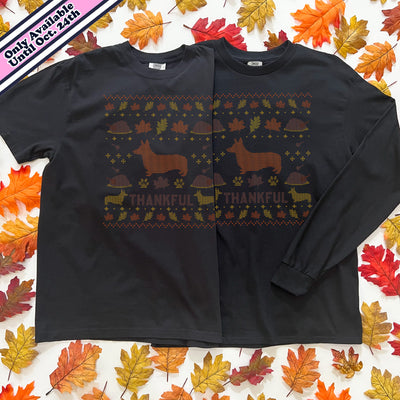 Corgi Thanksgiving Holiday Fake Knit Long Sleeve Tee Shirt (Limited Release)
