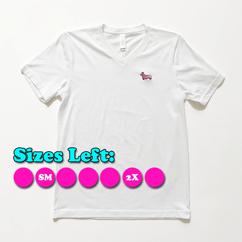 CG Signature Corgi Logo V-Neck Tee Shirt (White)