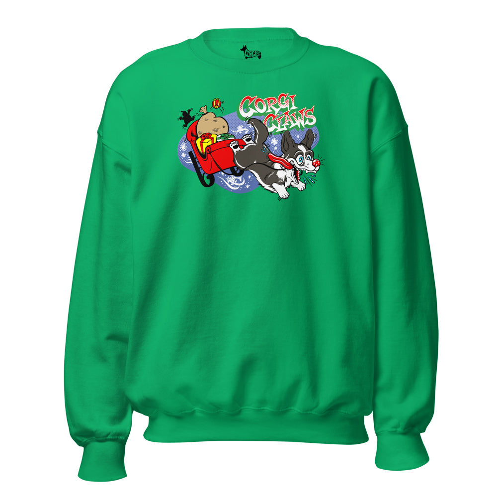 Corgi Claws Sleigh Ride Sweatshirt (Cardigan w/ Tail - Multiple Coats)