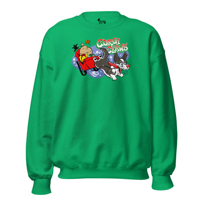 Corgi Claws Sleigh Ride Sweatshirt (Cardigan w/ Tail - Multiple Coats)
