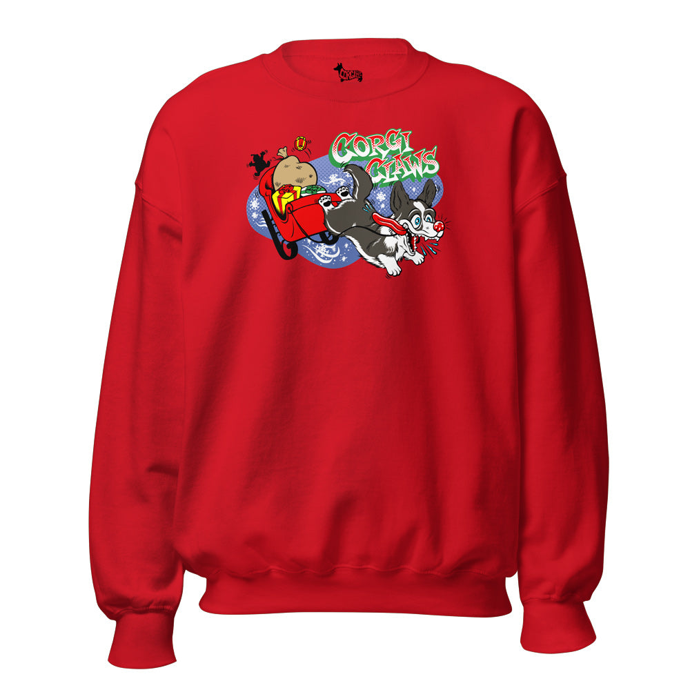 Corgi Claws Sleigh Ride Sweatshirt (Cardigan w/ Tail - Multiple Coats)