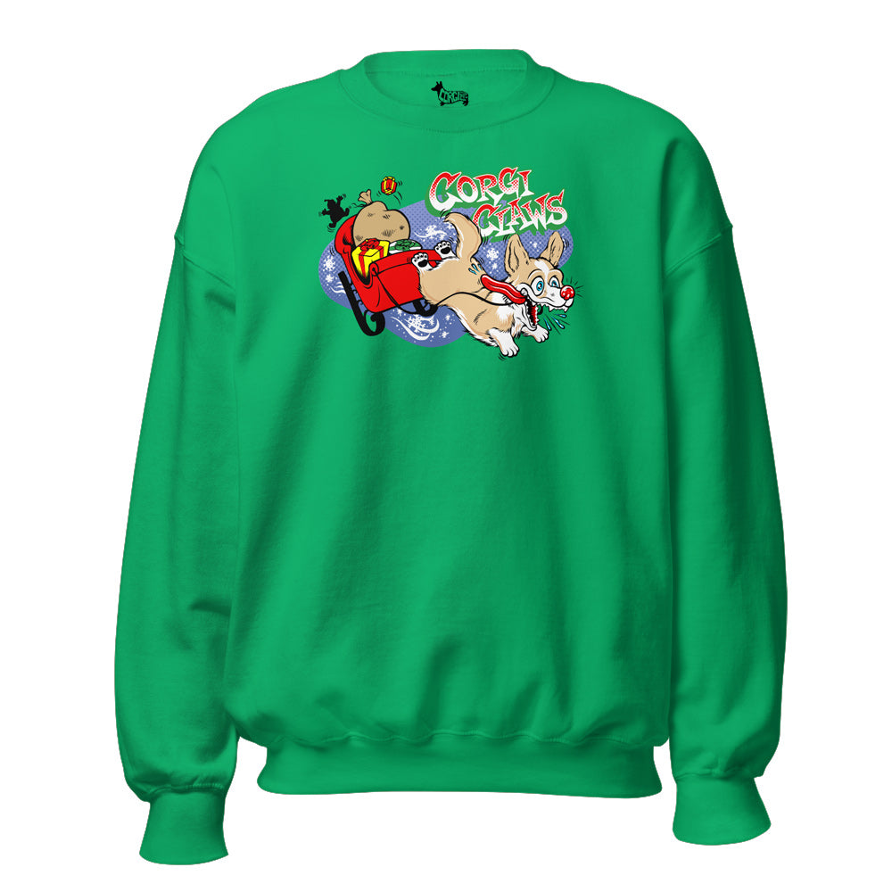 Corgi Claws Sleigh Ride Sweatshirt (Cardigan w/ Tail - Multiple Coats)