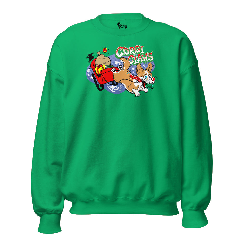Corgi Claws Sleigh Ride Sweatshirt (Cardigan w/ Tail - Multiple Coats)