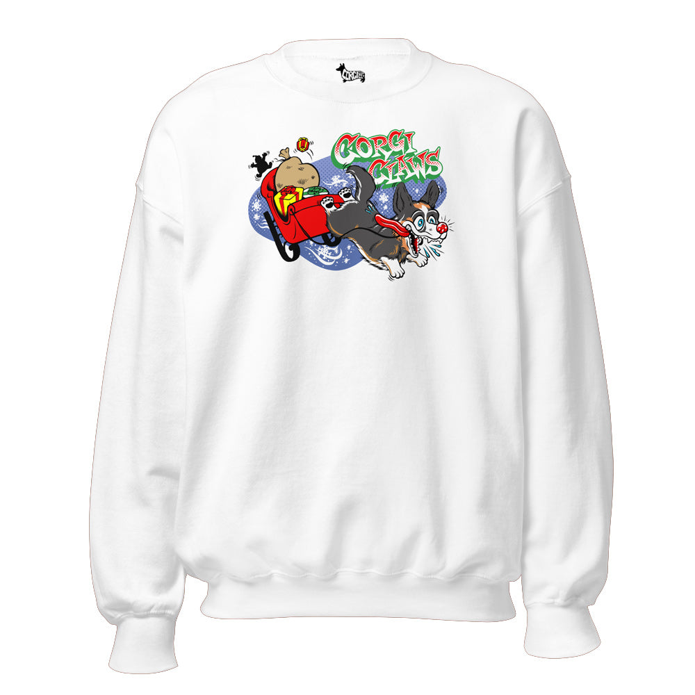Corgi Claws Sleigh Ride Sweatshirt (Cardigan w/ Tail - Multiple Coats)