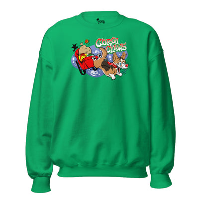 Corgi Claws Sleigh Ride Sweatshirt (Cardigan w/ Tail - Multiple Coats)