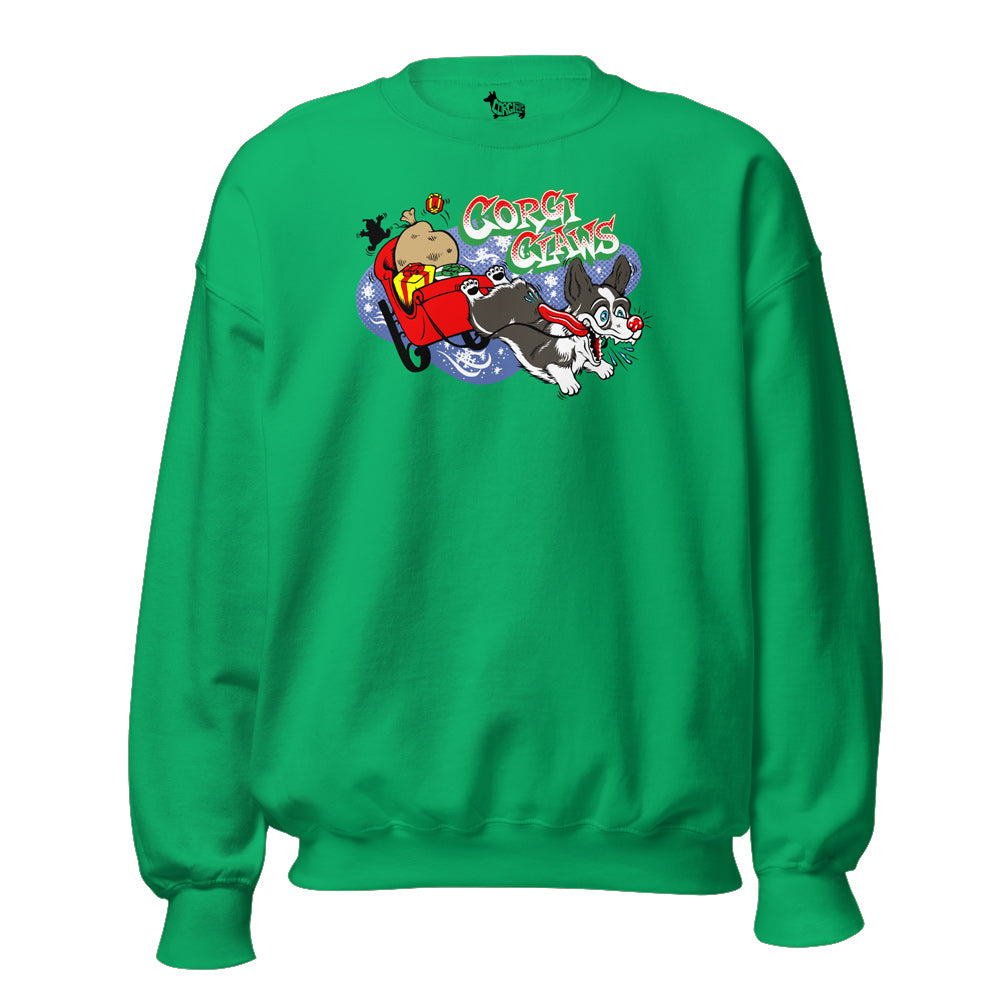 Corgi Claws Sleigh Ride Sweatshirt (Pembroke - Multiple Coats)