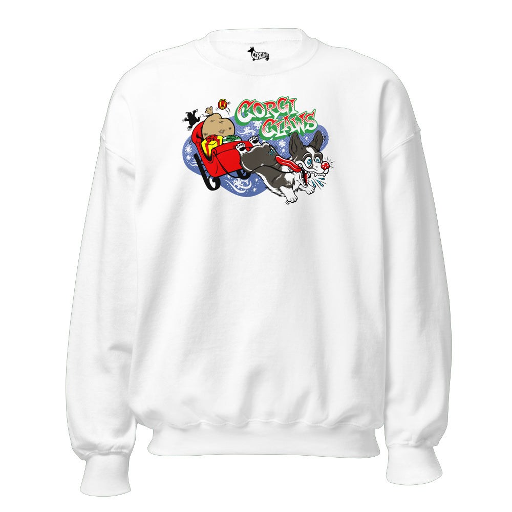 Corgi Claws Sleigh Ride Sweatshirt (Pembroke - Multiple Coats)