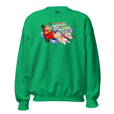 Corgi Claws Sleigh Ride Sweatshirt (Pembroke - Multiple Coats)