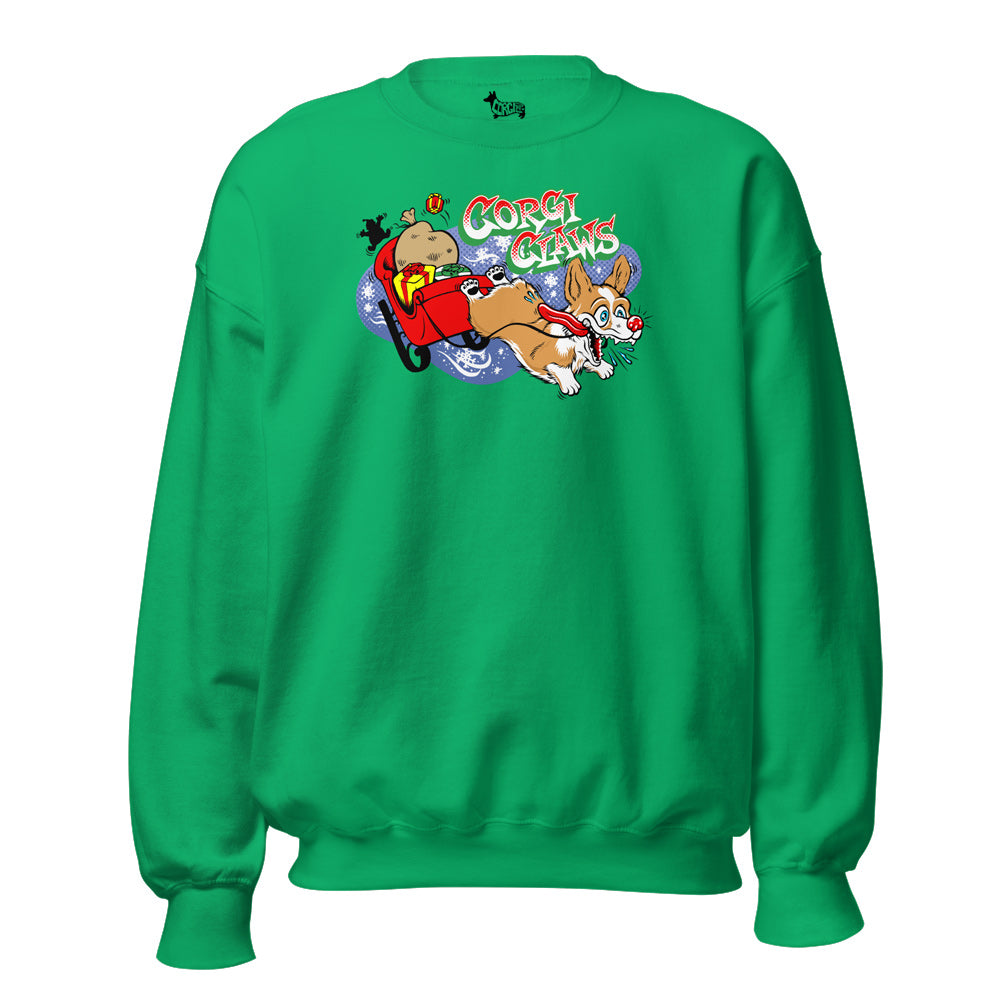 Corgi Claws Sleigh Ride Sweatshirt (Pembroke - Multiple Coats)