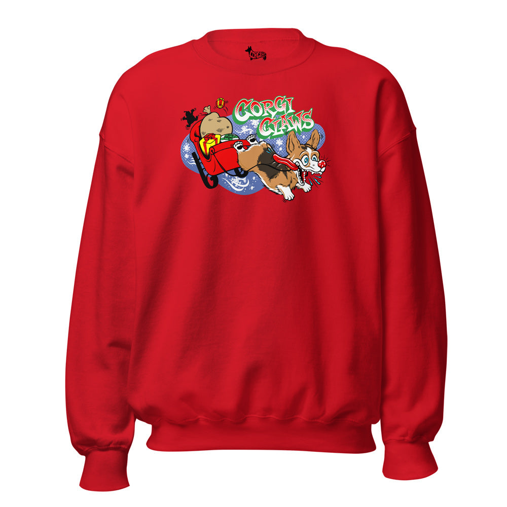 Corgi Claws Sleigh Ride Sweatshirt (Pembroke - Multiple Coats)