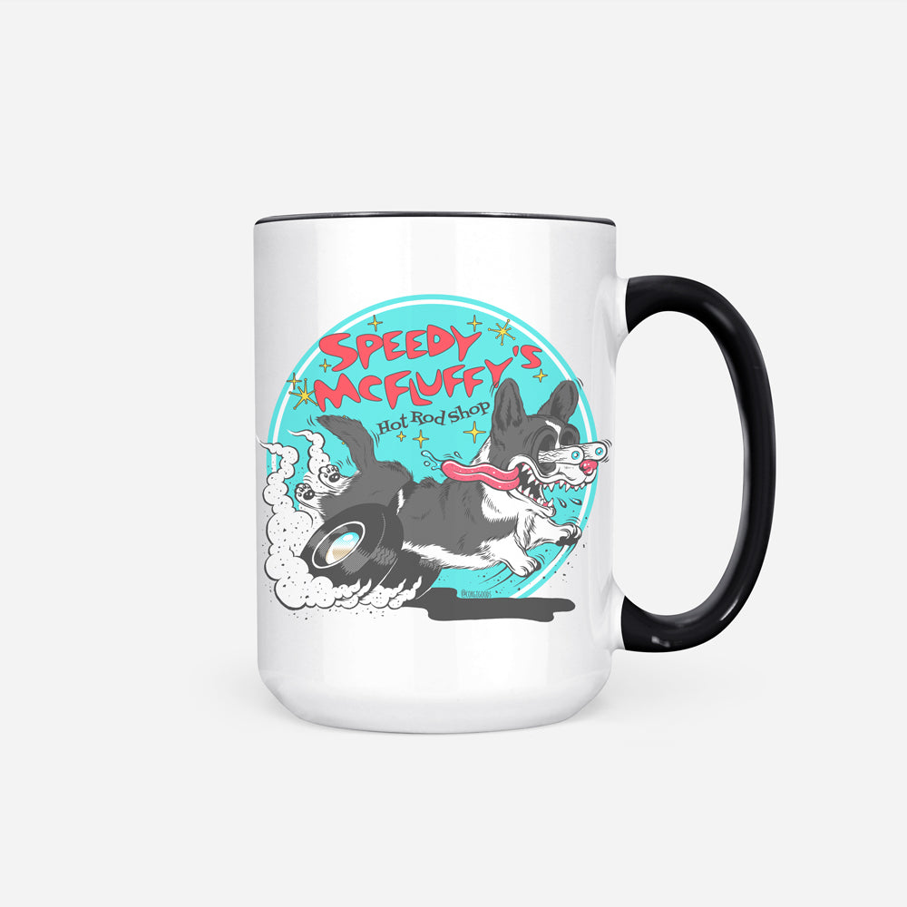Speedy McFluffy's Hot Rod Shop Jumbo Mug (Pembroke/Cardigan - Multiple Coats)