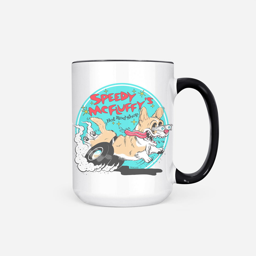 Speedy McFluffy's Hot Rod Shop Jumbo Mug (Pembroke/Cardigan - Multiple Coats)