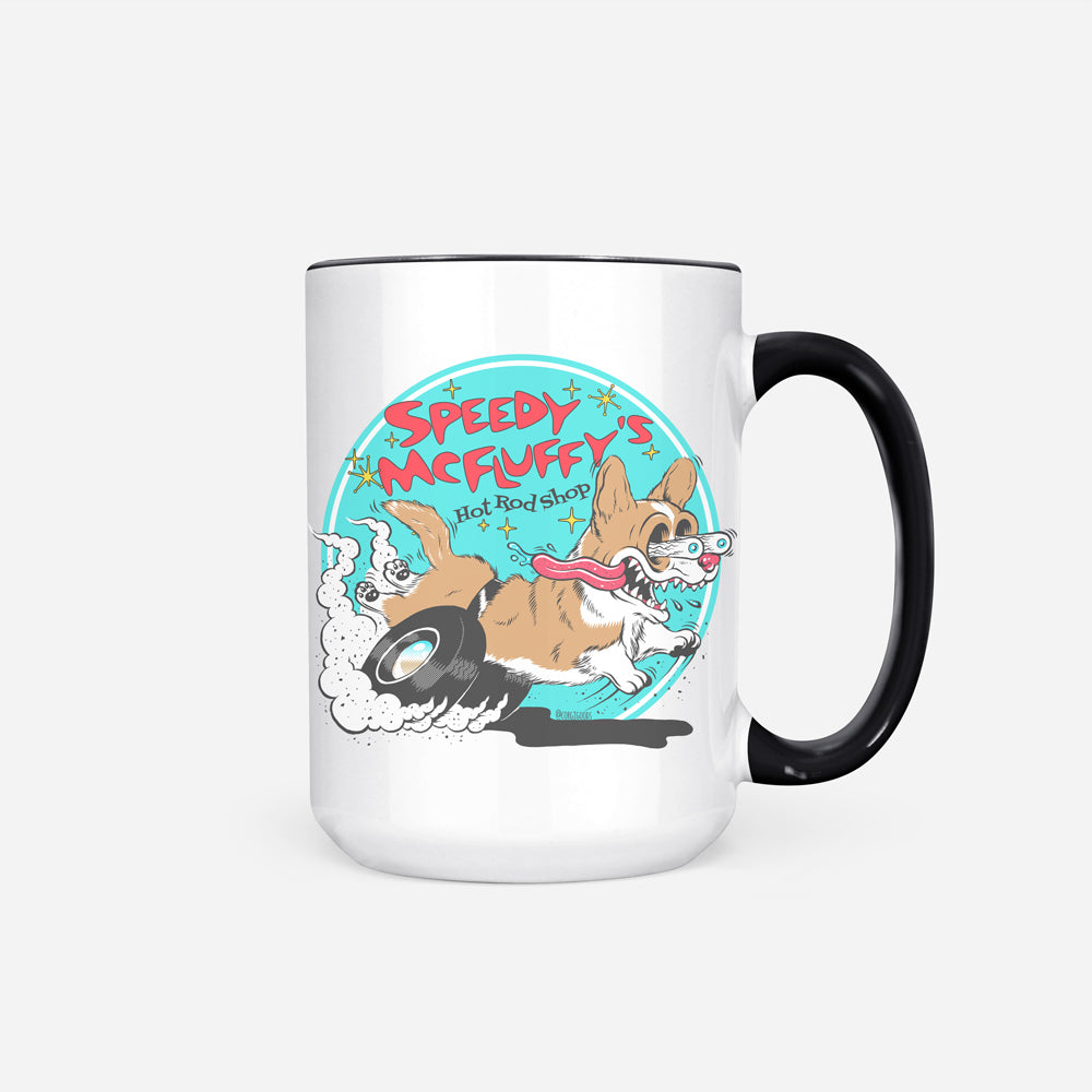 Speedy McFluffy's Hot Rod Shop Jumbo Mug (Pembroke/Cardigan - Multiple Coats)