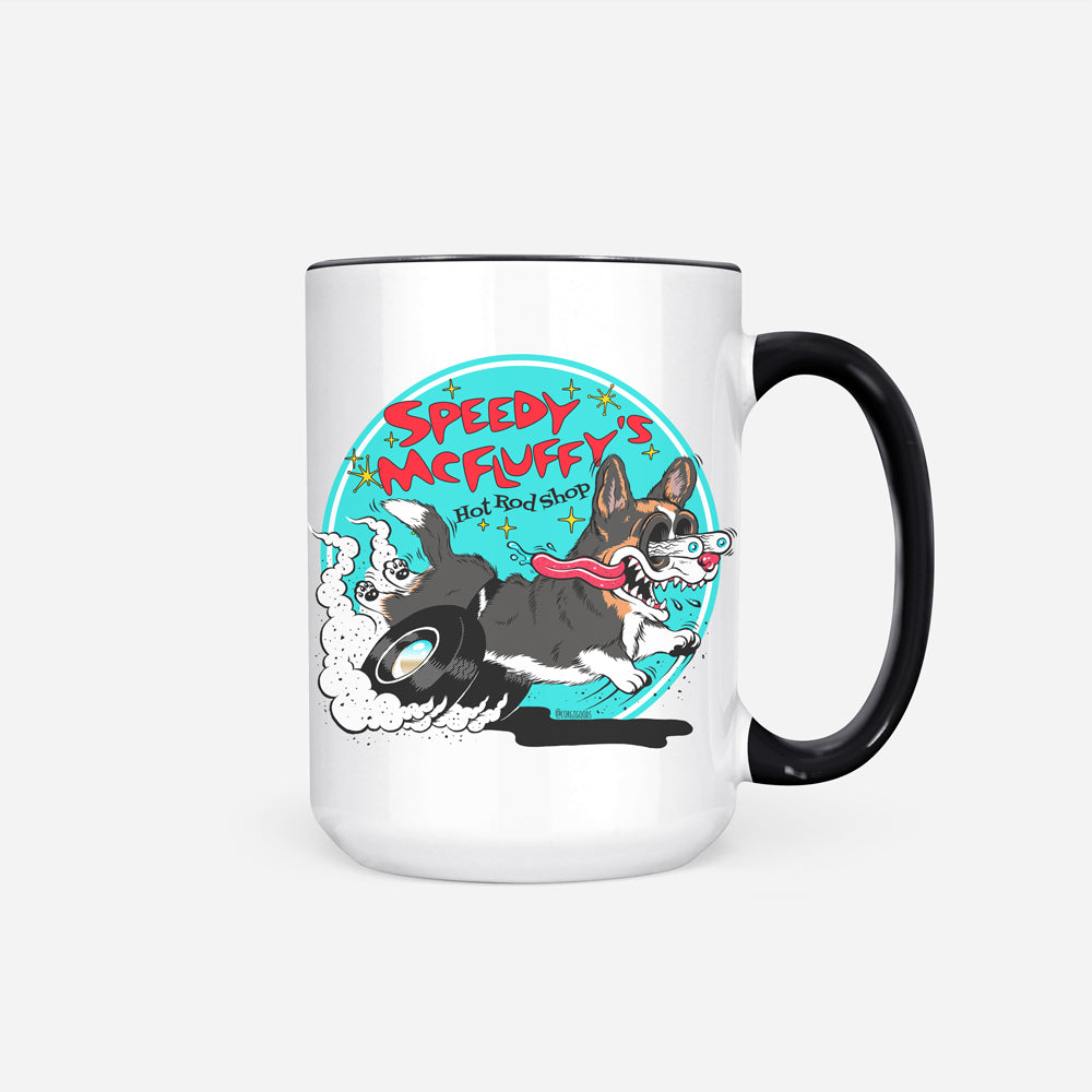 Speedy McFluffy's Hot Rod Shop Jumbo Mug (Pembroke/Cardigan - Multiple Coats)