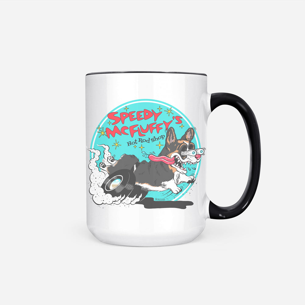 Speedy McFluffy's Hot Rod Shop Jumbo Mug (Pembroke/Cardigan - Multiple Coats)
