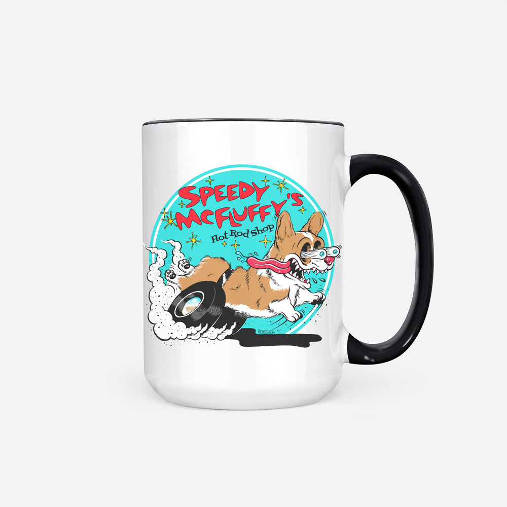 Speedy McFluffy's Hot Rod Shop Jumbo Mug (Pembroke/Cardigan - Multiple Coats)
