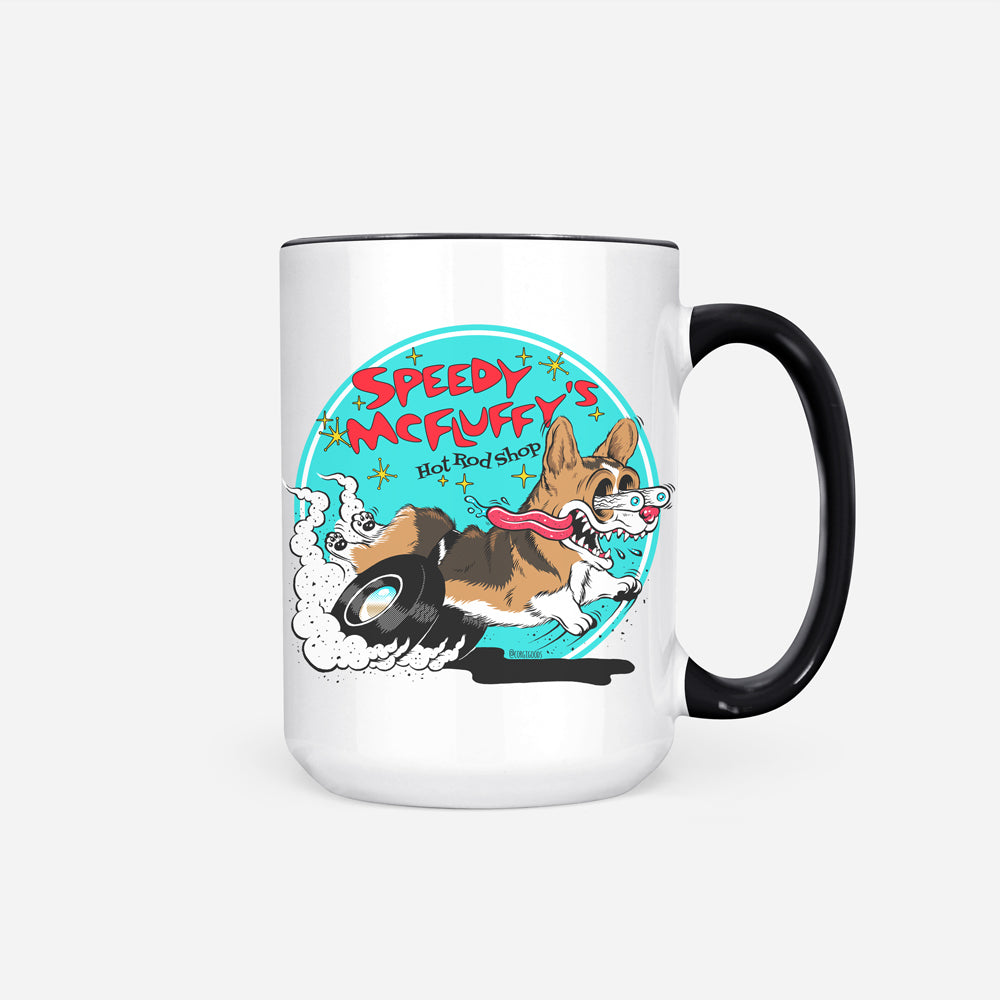 Speedy McFluffy's Hot Rod Shop Jumbo Mug (Pembroke/Cardigan - Multiple Coats)