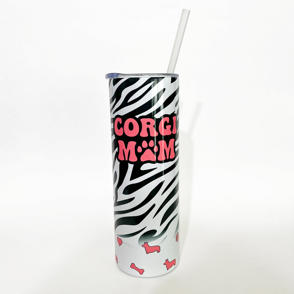 CG Corgi Mom Zebra Print 20oz Skinny Tumbler
