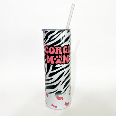 CG Corgi Mom Zebra Print 20oz Skinny Tumbler