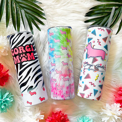 CG Corgi Mom Zebra Print 20oz Skinny Tumbler