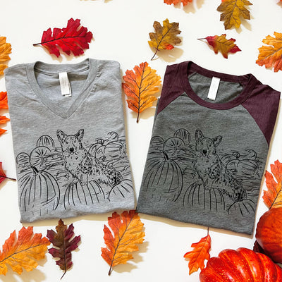 CG Corgi Pumpkin Patch V-Neck Tee Shirt