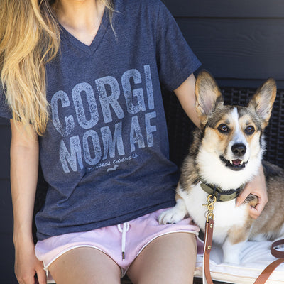 Corgi Mom AF V-Neck Short Sleeve Tee Shirt (XL Only)
