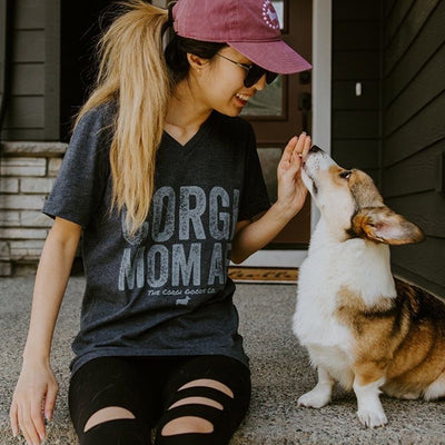 Corgi Mom AF V-Neck Short Sleeve Tee Shirt (XL Only)
