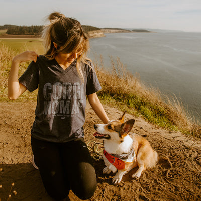 Corgi Mom AF V-Neck Short Sleeve Tee Shirt (XL Only)