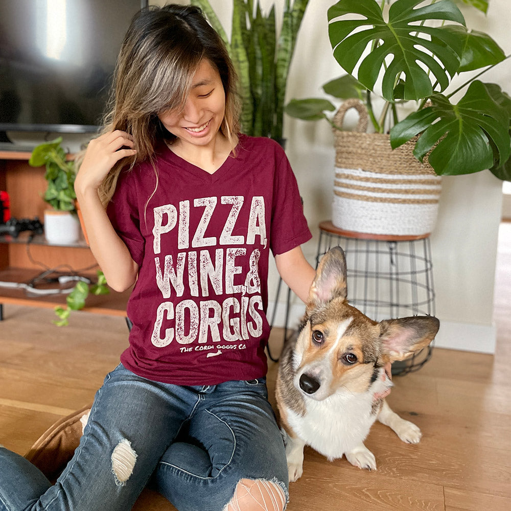 Corgi Friday Plans V-Neck Short Sleeve Tee Shirt