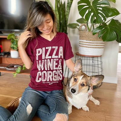 Corgi Friday Plans V-Neck Short Sleeve Tee Shirt