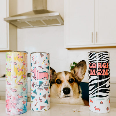 CG Corgi Mom Zebra Print 20oz Skinny Tumbler